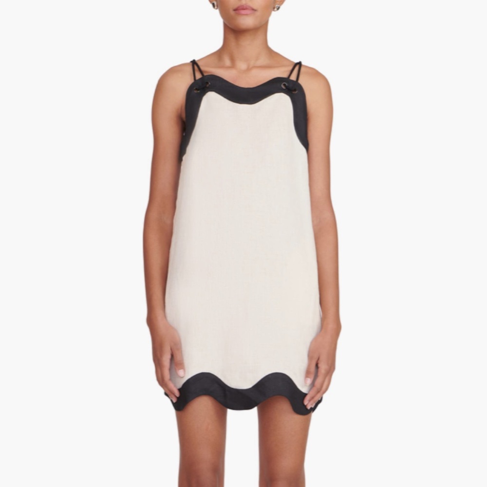Staud Renata Scalloped Two-Tone Linen Mini Dress